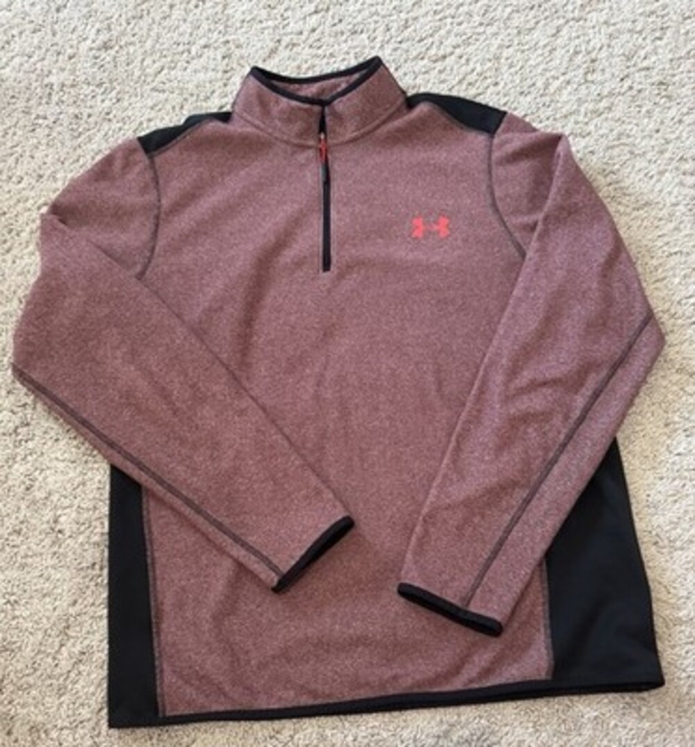 Under Armour ColdGear Maroon Black Fleece Quarter-Zip Jacket Men's Loose Fit L